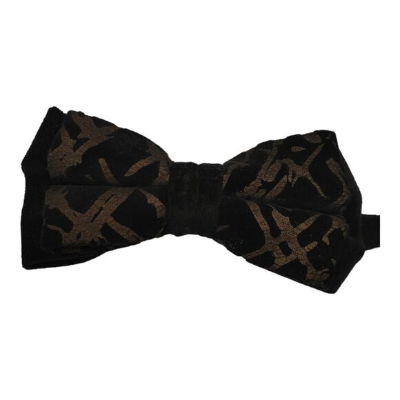 MEN'S MANZINI BLACK AND BROWN VELVET BOW TIE - Picture 2 of 2